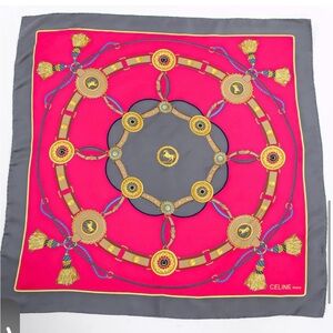 Celine Pink and Gray Geometric silk Scarf